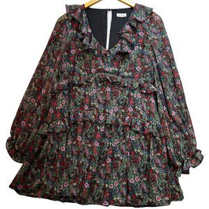 Just Me Women's Ruffle Mini Dress Long Sleeve Size S Multi Floral Lightweight